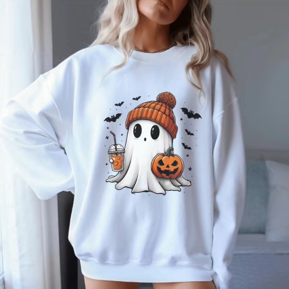 Spookey Season Ghost with Pumpkin Spice  Latte Crewneck Sweater
